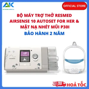 Bộ máy trợ thở ResMed Airsense 10 Autoset For Her kèm mặt nạ nhét mũi P30i Bộ máy trợ thở ResMed Airsense 10 Autoset For Her kèm mặt nạ nhét mũi P30i