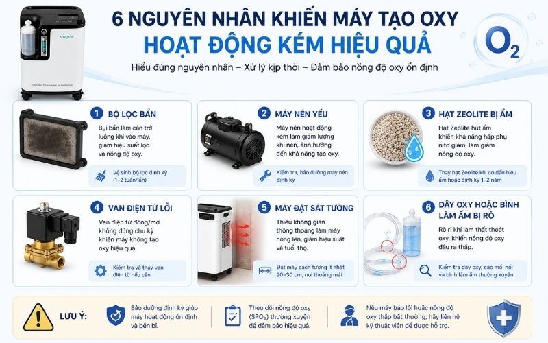 6 nguyen nhan khien may tao oxy hoat dong kem hieu qua