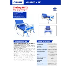Giường Y Tế 2 Tay Quay OROMI BII12 Tải 250kg, BH 2 Năm Giuong Y Te 2 Tay Quay OROMI BII12 Tai 250kg