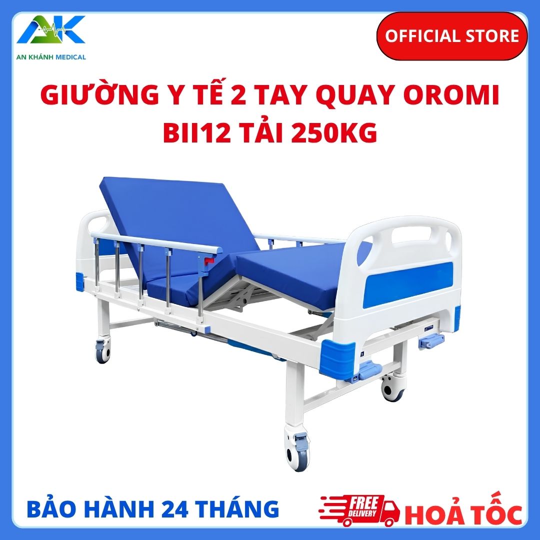 Giường Y Tế 2 Tay Quay OROMI BII12 Tải 250kg, BH 2 Năm Giuong Y Te 2 Tay Quay OROMI BII12 Tai 250kg
