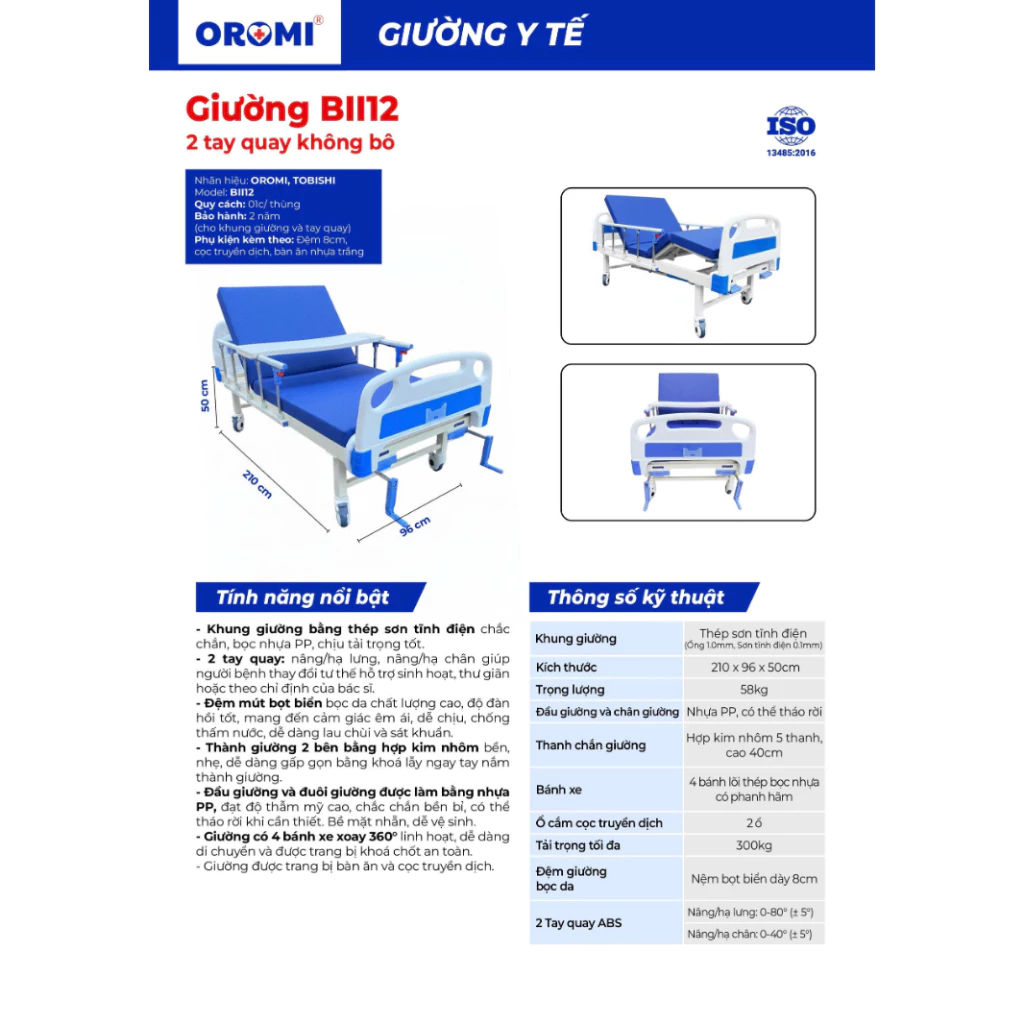 Giường Y Tế 2 Tay Quay OROMI BII12 Tải 250kg, BH 2 Năm Giường Y Tế 2 Tay Quay OROMI BII12 Tải 250kg, BH 2 Năm - Ảnh 11