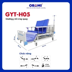 Alternative view of Giường Y Tế 4 Tay Quay OROMI GYT-H05 Có Bô, BH 1 Năm