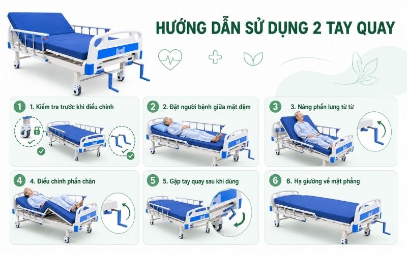 Giường Y Tế 2 Tay Quay OROMI BII12 Tải 250kg, BH 2 Năm Huong dan su dung hai tay quay OROMI BII12