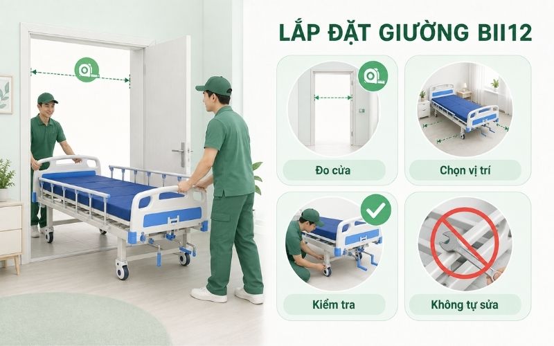 Giường Y Tế 2 Tay Quay OROMI BII12 Tải 250kg, BH 2 Năm Van chuyen va lap dat giuong BII12