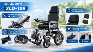 Xe lăn điện XLD-109 dễ dàng ngả lưng